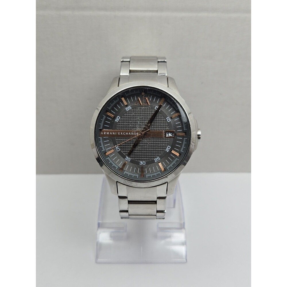 Armani Exchange AX2102 Mens 47mm Gray Dial Rose Gold Stainless Watch New Battery